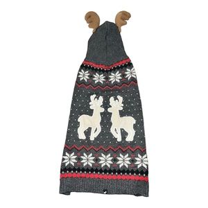 NEW Grey & White Knit Dog Hoodie with Antlers & Appliquéd Deer Size Large 16-19”